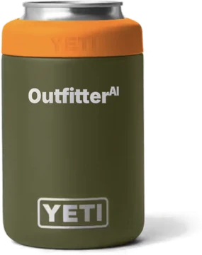 Outfitter AI YETI Rambler Colster can insulator in olive green with an orange collar
