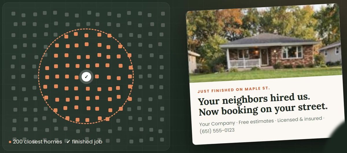 A map of the closest homes and a neighbor postcard